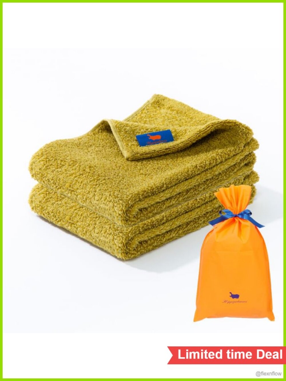Organic Cotton Bamboo Gym Towel Set of 2 Soft Absorbent 13.5x37.5